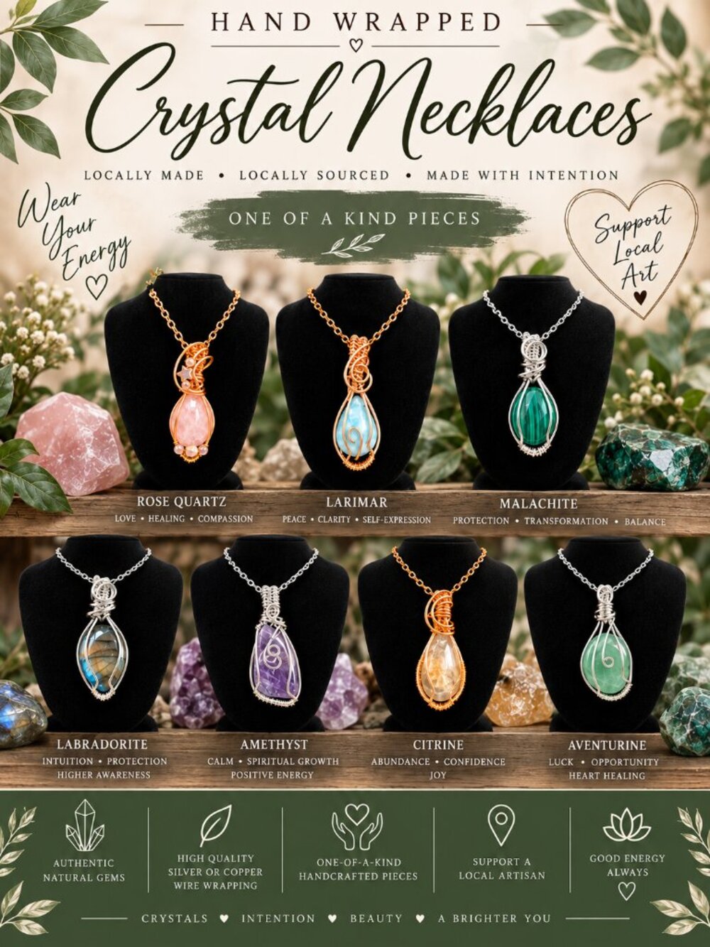 💎✨ GORGEOUS HAND-WRAPPED CRYSTAL NECKLACES — LOCAL ARTISAN CREATED